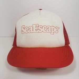 Vintage Trucker Snapback Sea Escape Hat Cap Red OS